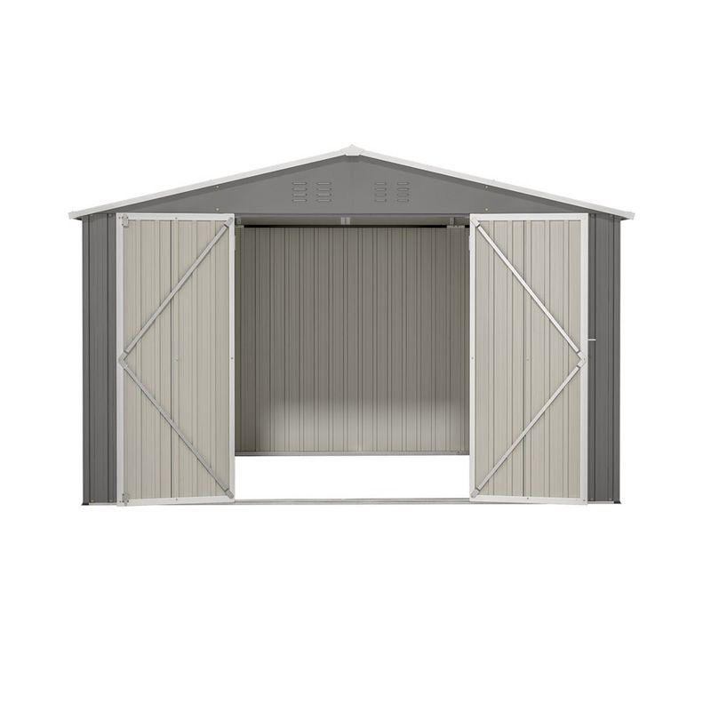 10X8 FT Outdoor Storage Shed, Metal Tool Sheds With Lockable Doors, All Weather Backyard Shed With Pitched Roof, Ventilation Vents