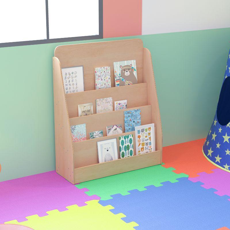 Emma and Oliver Kid's Natural Wood Book Storage Shelf with Three Storage Slats and Child-Friendly Curved Edges; Recommended for Ages 5-7