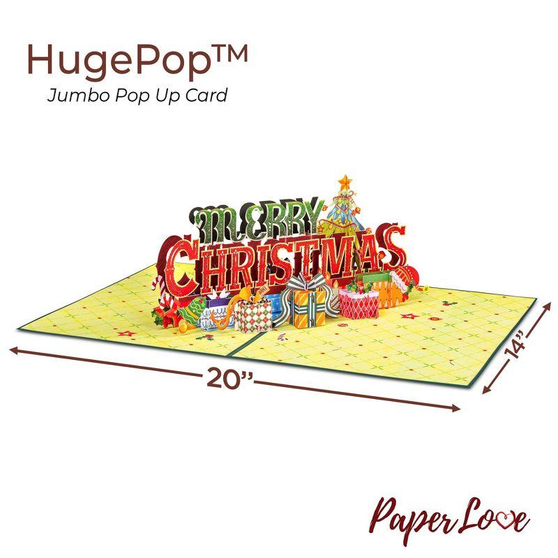 Paper Love HugePop 3D Merry Christmas Card Pop Up, Jumbo Holiday Decoration Gift, 10" x 14" Cover - Includes Envelope and Note Tag