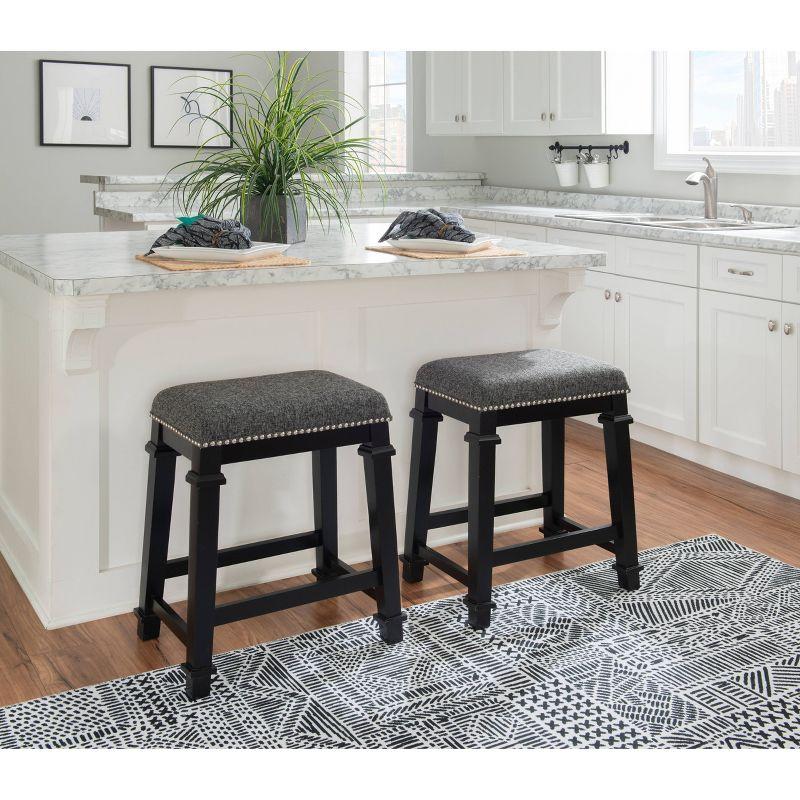 Kennedy Black Wood and Tweed Backless Counter Stool