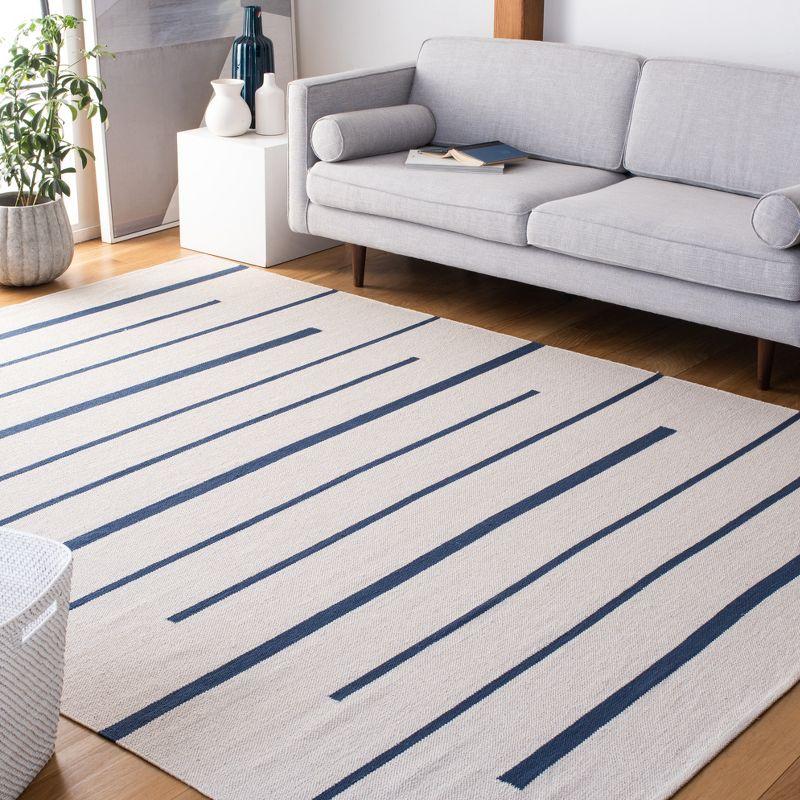 Ivory and Navy Handwoven Cotton Square Area Rug