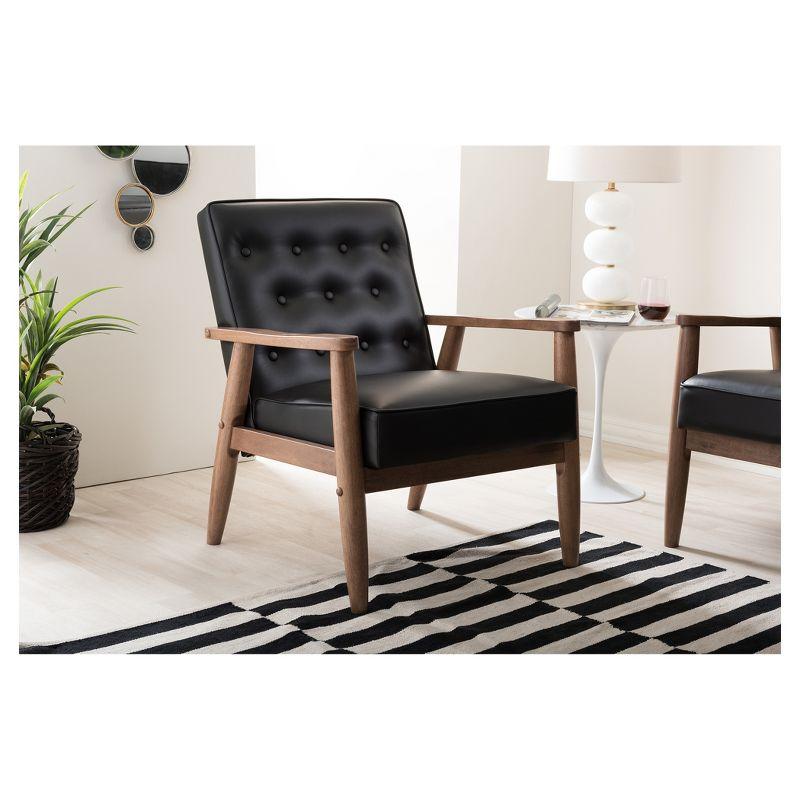 Sorrento Mid - Century Retro Modern Faux Leather Upholstered Wooden Lounge Chair - Black - Baxton Studio: Danish Design, Rubberwood Frame