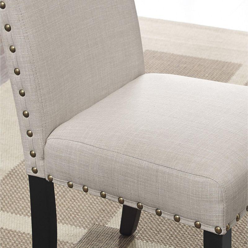 Roundhill Furniture Biony Fabric Bar Stools with Nailhead Trim, Tan, Set of 2