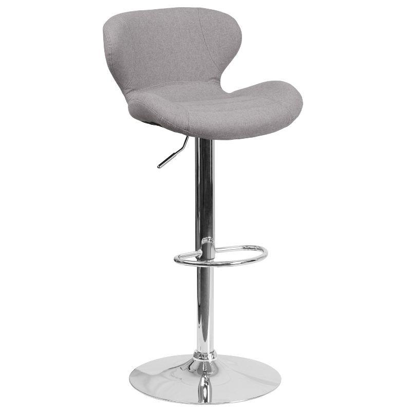 Adjustable Gray Fabric Bar Stool with Chrome Base