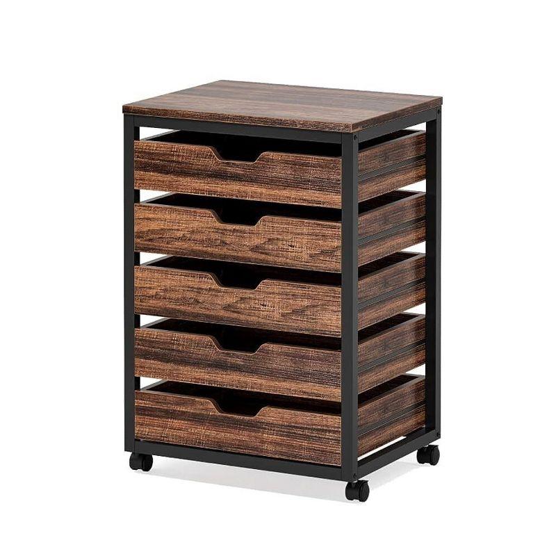 Tribesigns 5 Drawer Storage Dresser Cabinet Rustic Brown