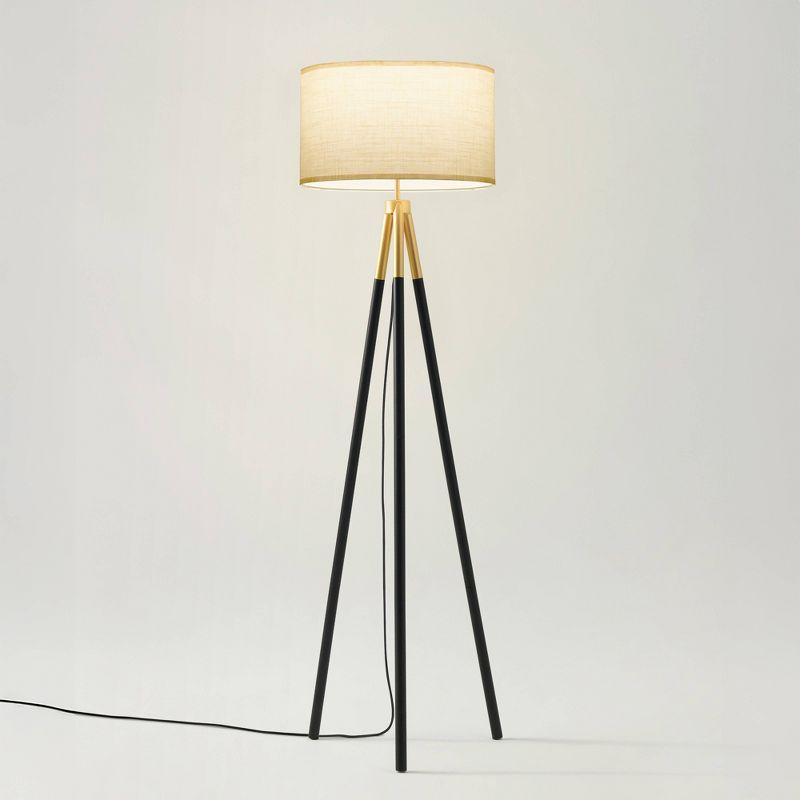 Brightech Levi 61 in. Mid Century Modern Tripod Floor Lamp with Fabric Drum Shade and Gold Finish - LED Bulb Included