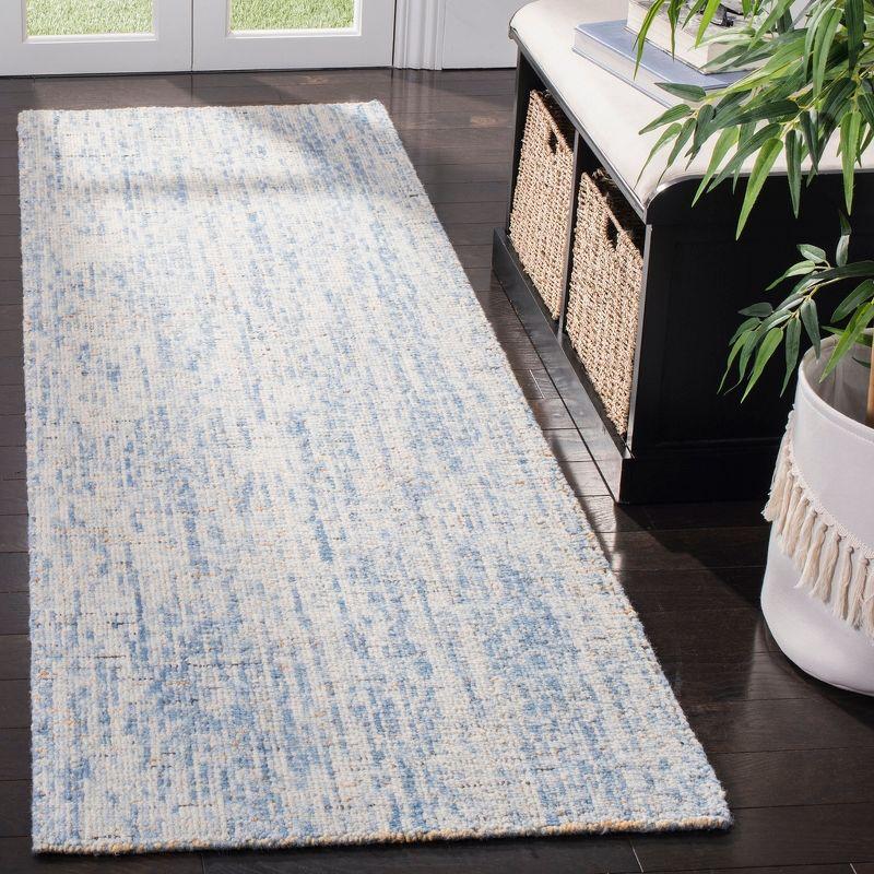 Handmade Blue Wool Abstract Tufted Reversible Rug 27" x 10"