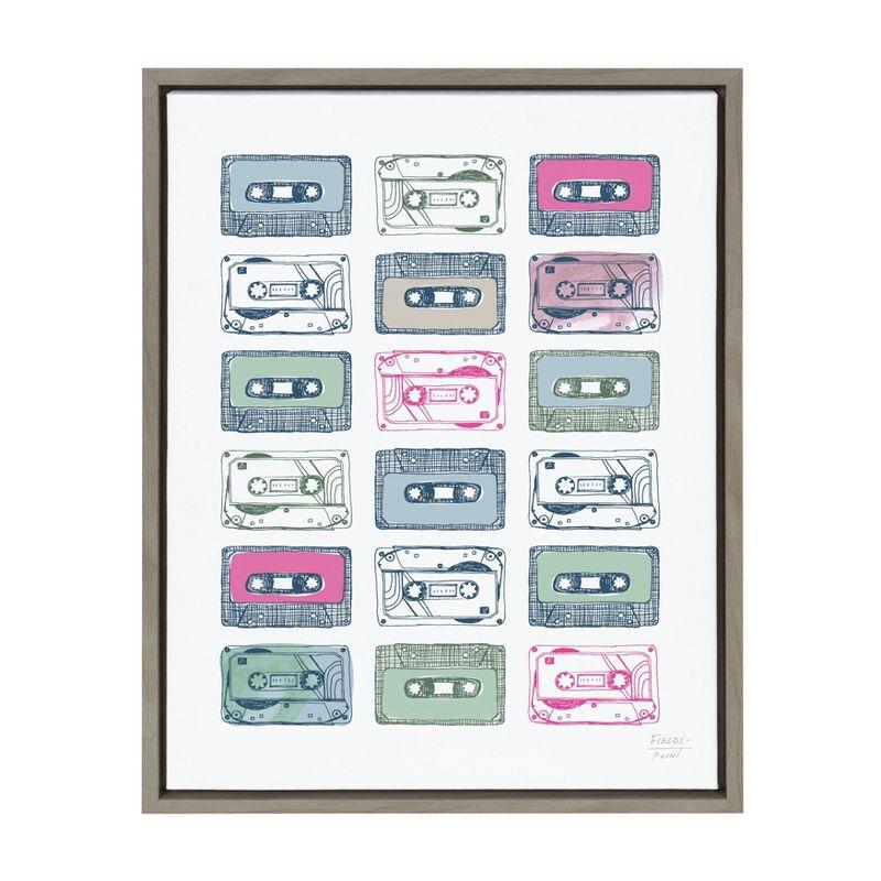 Retro Cassettes Print on Canvas with Gray Frame, 18" x 24"