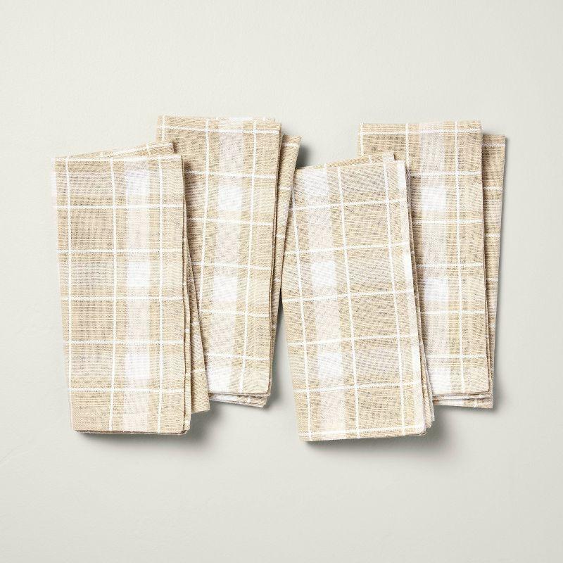 4pk Grid Plaid Cloth Napkins Beige/Cream - Hearth & Hand™ with Magnolia