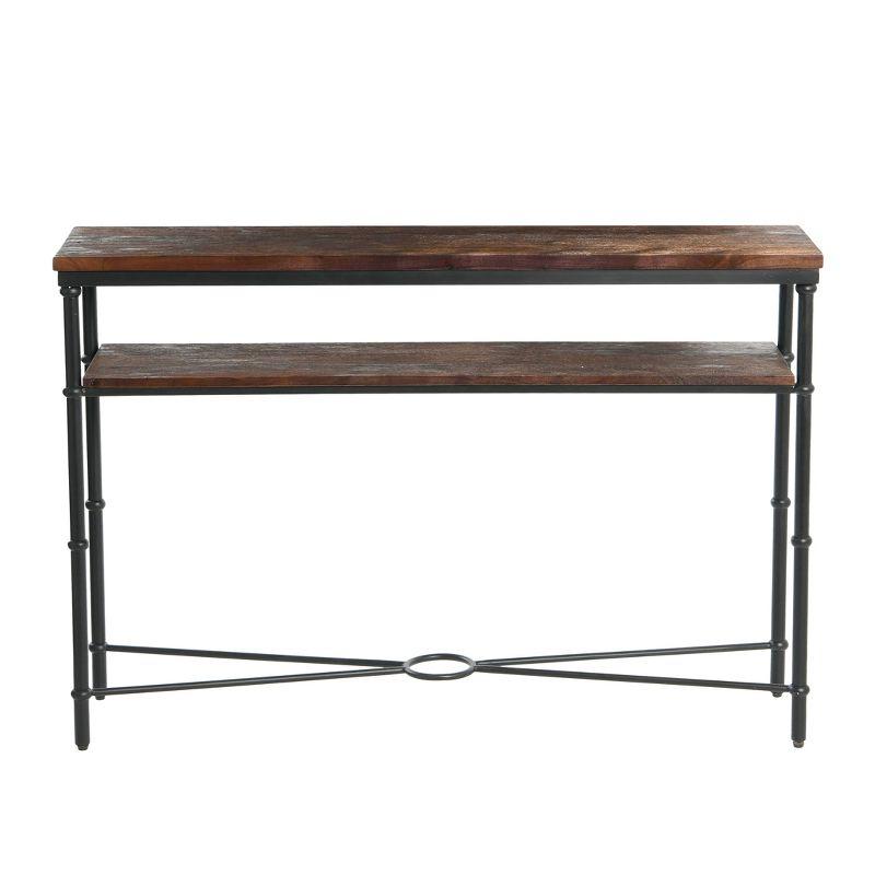 Storied Home Saratoga Console Table Gray: Industrial Iron Legs, Solid Acacia, Space-Saving Design