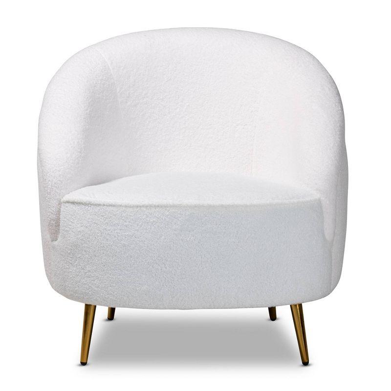 White Boucle Upholstered Accent Chair with Gold Legs