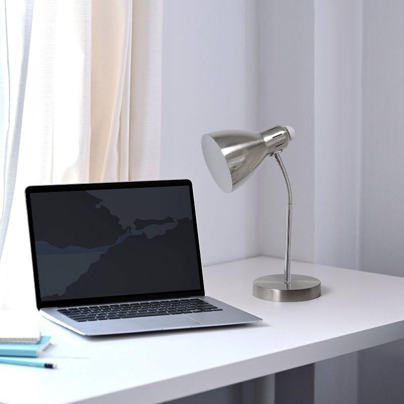 Semi-Flexible Brushed Nickel Desk Lamp Silver - Simple Designs: ETL Listed, Adjustable Neck, Metal Shade