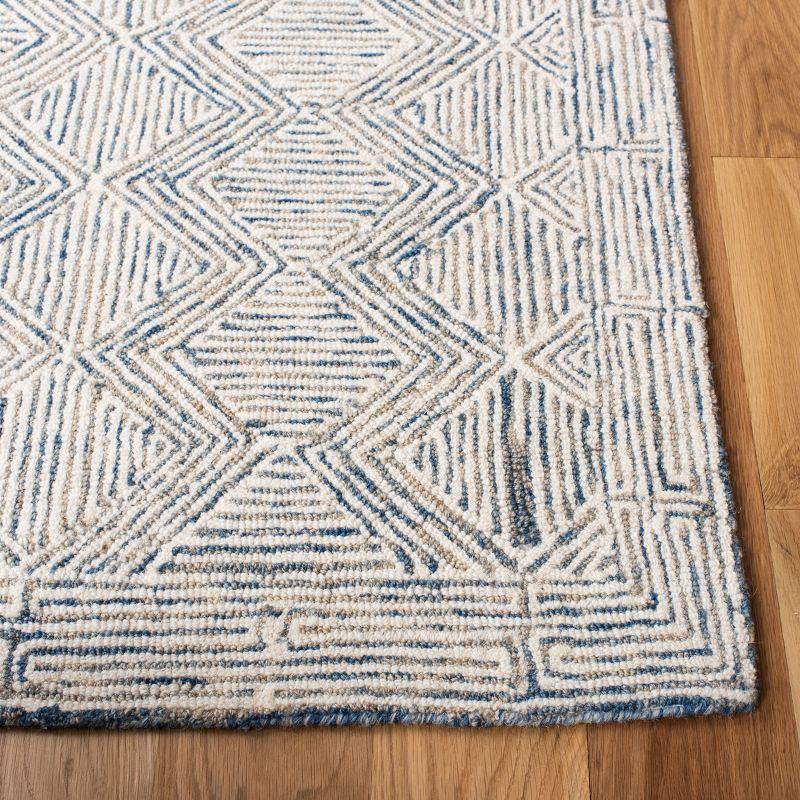 Blue and Ivory Hand-Tufted Wool Runner Rug