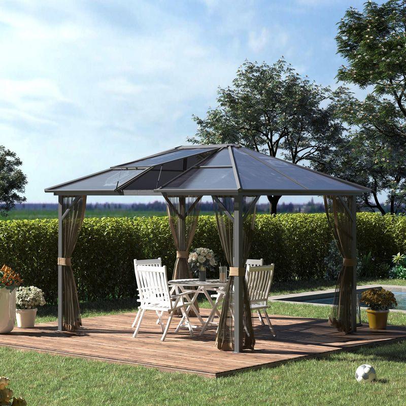 Outsunny 10' x 12' Hardtop Gazebo Canopy with Polycarbonate Roof, Top Vent and Aluminum Frame