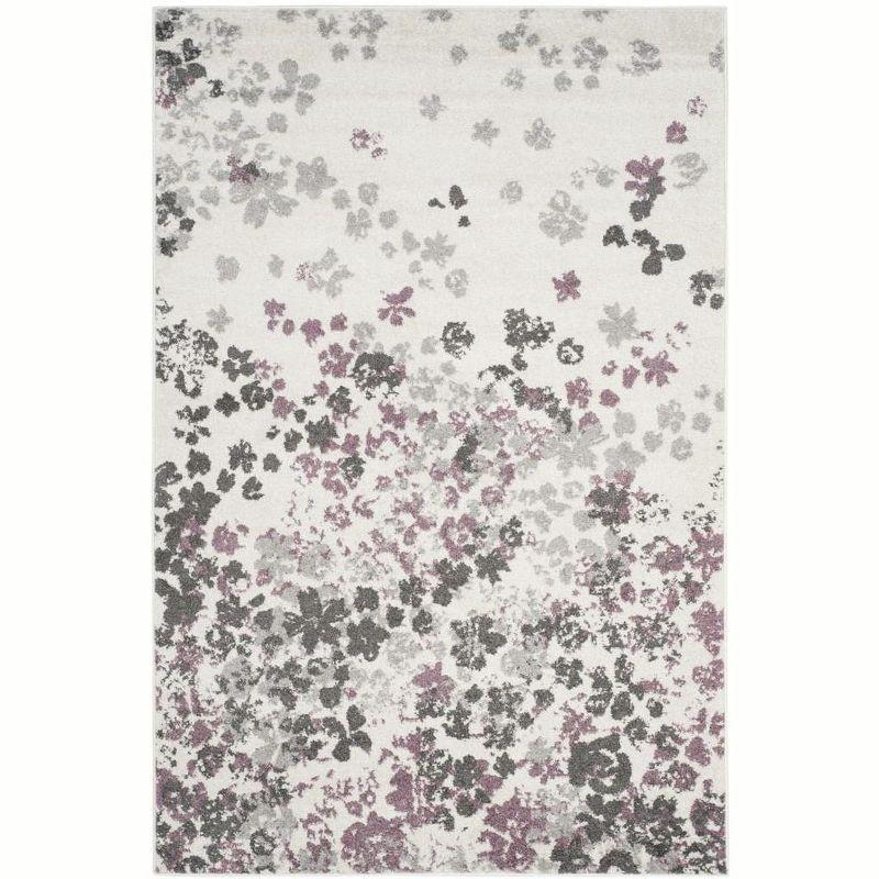 Ivory & Purple Floral Synthetic 5' x 7' Reversible Area Rug