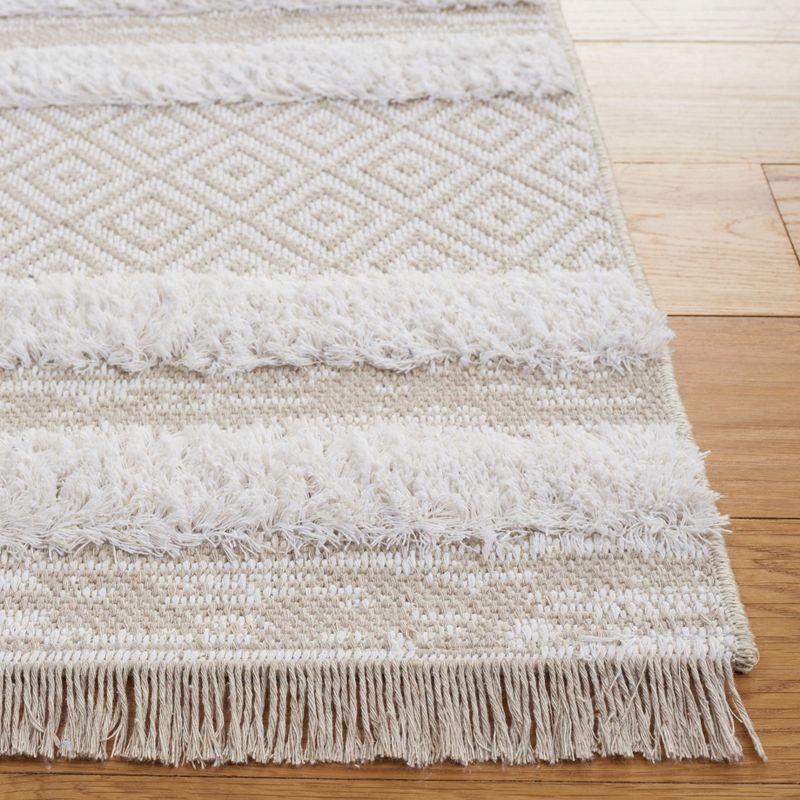 Maggie Boho Chic Beige/Ivory Stripe Synthetic Area Rug - 6'4" Square