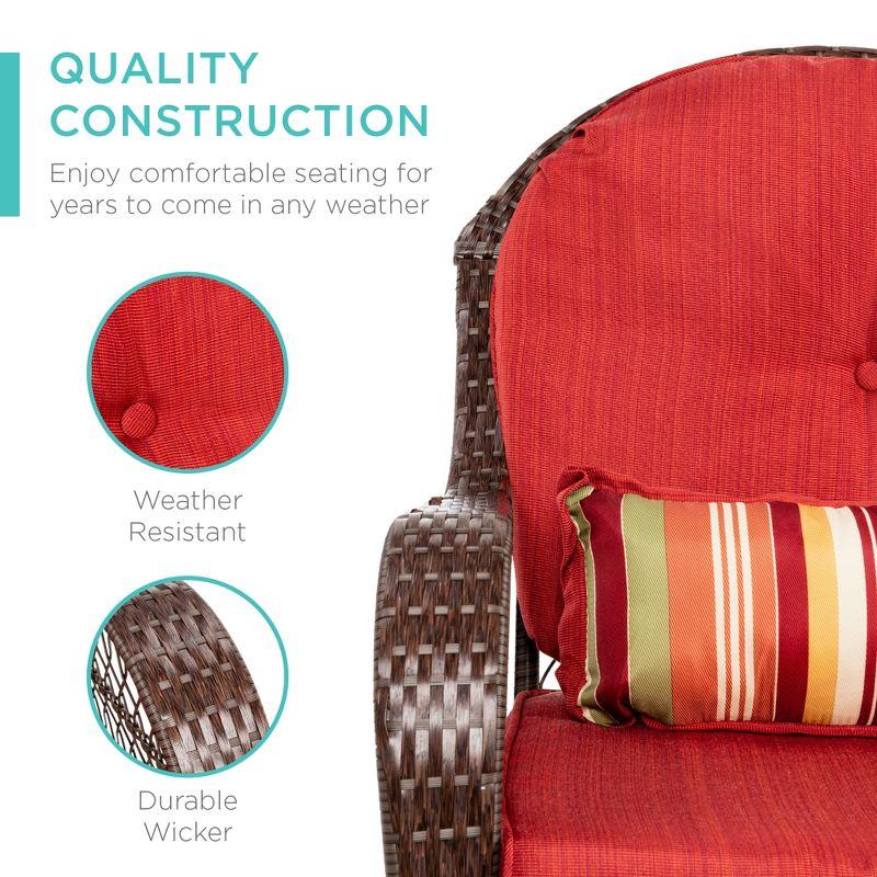 Best Choice Products Outdoor Wicker Rocking Chair for Patio, Porch w/ Steel Frame, Weather-Resistant Cushions - Red