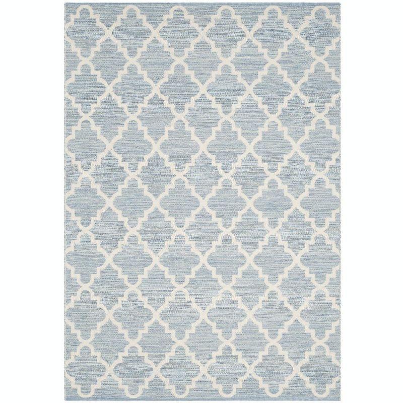 Light Blue and Ivory Cotton Trellis Area Rug