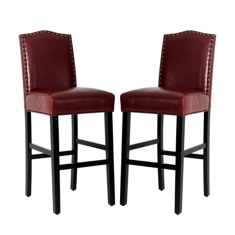 Set of 2 Upholstered PU Barstools with Studded Decor - Glitzhome