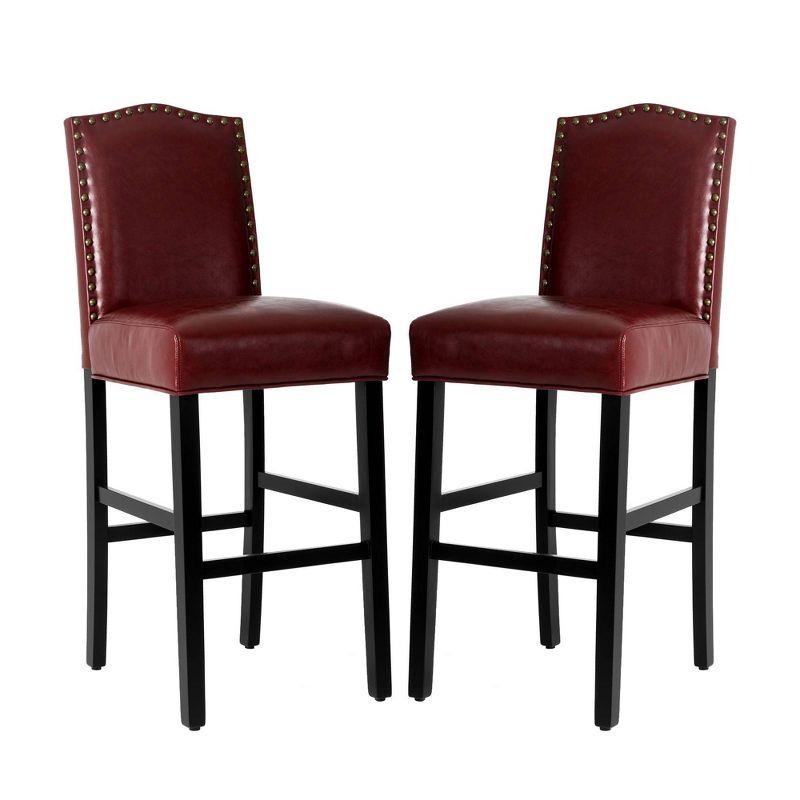 Set of 2 Upholstered PU Barstools with Studded Decor - Glitzhome