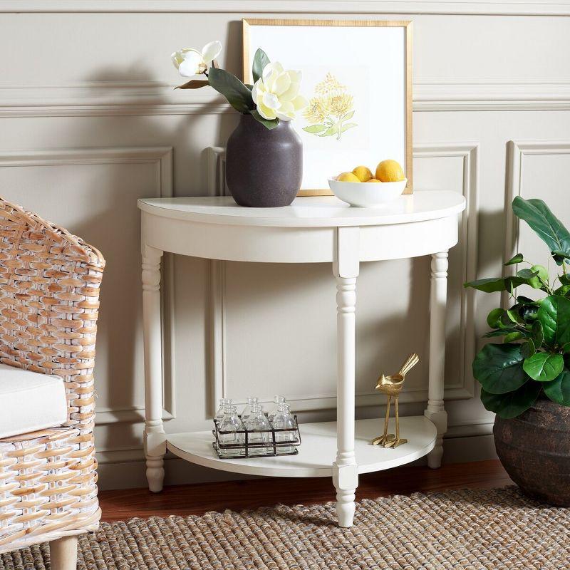 Transitional Beige Demilune Console Table with Turned Legs