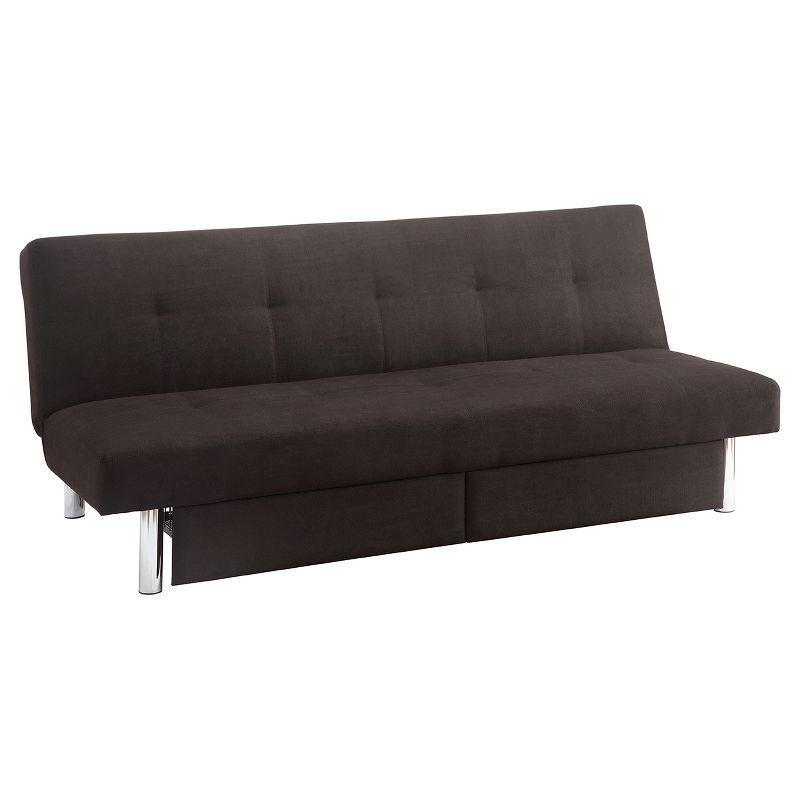 Black Microfiber Tufted Sleeper Futon with Storage and Wood Frame