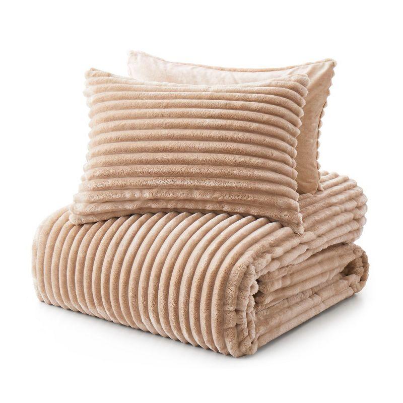 Peace Nest Flannel Fleece Plush Fuzzy Comforter Set Fluffy Bedding Set with 2 Pillowcases, Camel, Queen