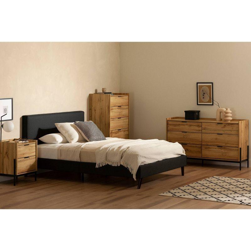 Queen Matte Charcoal Upholstered Bed with Headboard and Slats