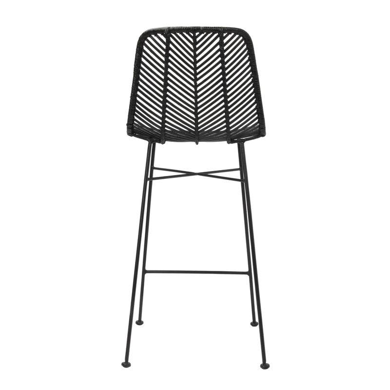 Storied Home Rattan Bar Stool Black: Wrought Iron Frame, Fixed Height, Spot Clean, Adult Use