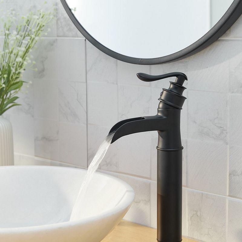 Matte Black Waterfall Single-Handle Vessel Bathroom Faucet with Drain Assembly