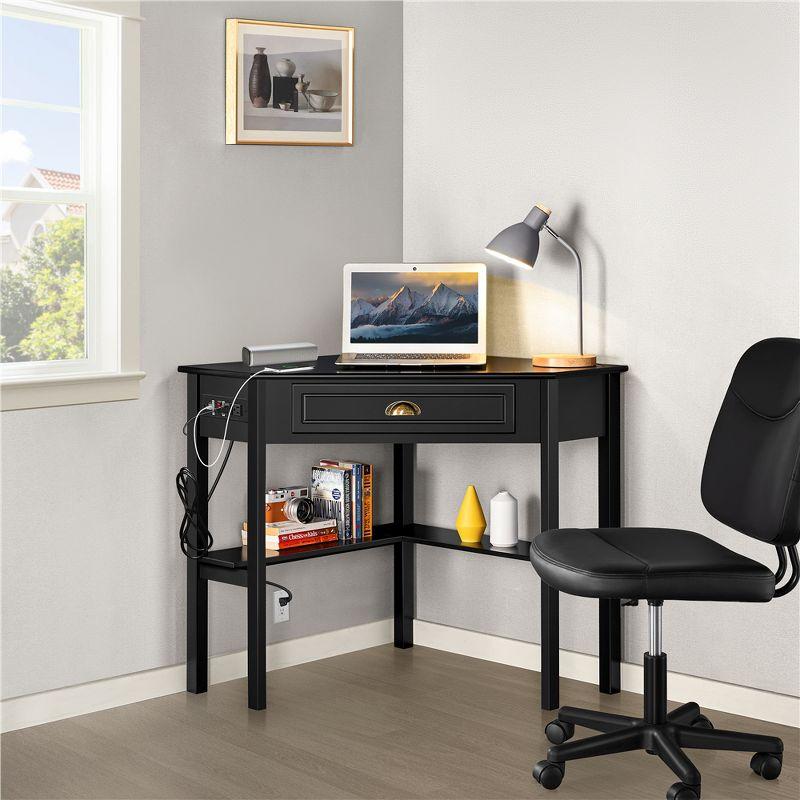 Yaheetech Corner Computer Desk Workstation with Power Outlet White
