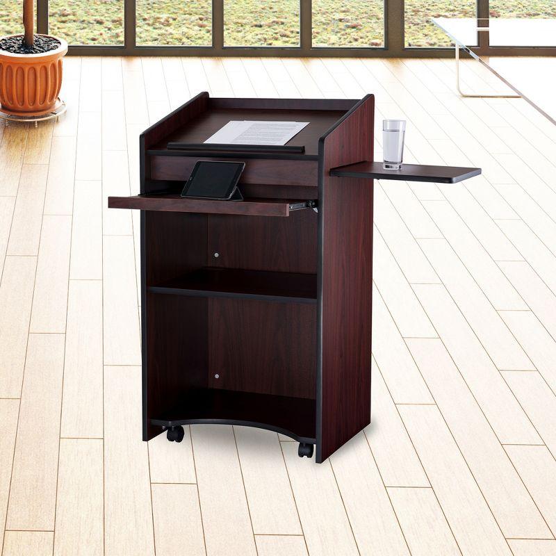 Oklahoma Sound Aristocrat Non Sound Lectern Podium with 2 Built In Shelves, Slide Out Shelf, and Caster Wheels for Meeting Rooms, Mahogany