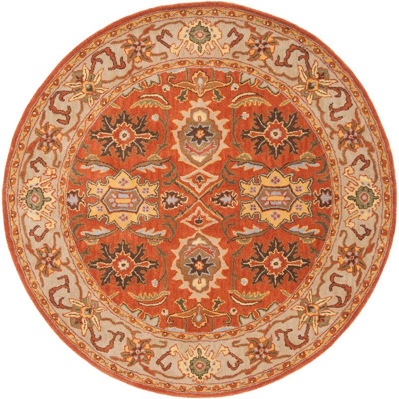 Heritage HG734 Handmade Area Rug - 6' Round - Rust/Beige - Safavieh