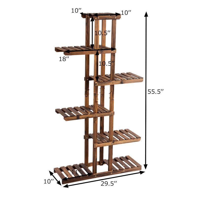 Costway Dark Wood 6-Tier Plant Display Stand with 11 Pots