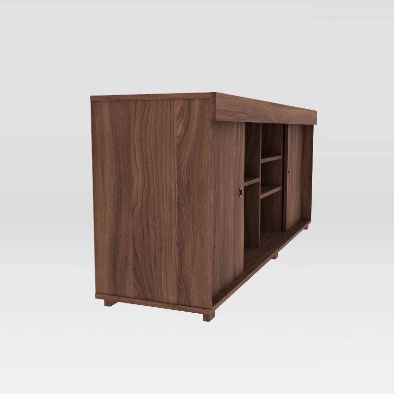 Modern Walnut 67" TV Stand with Open Shelves and Cabinet