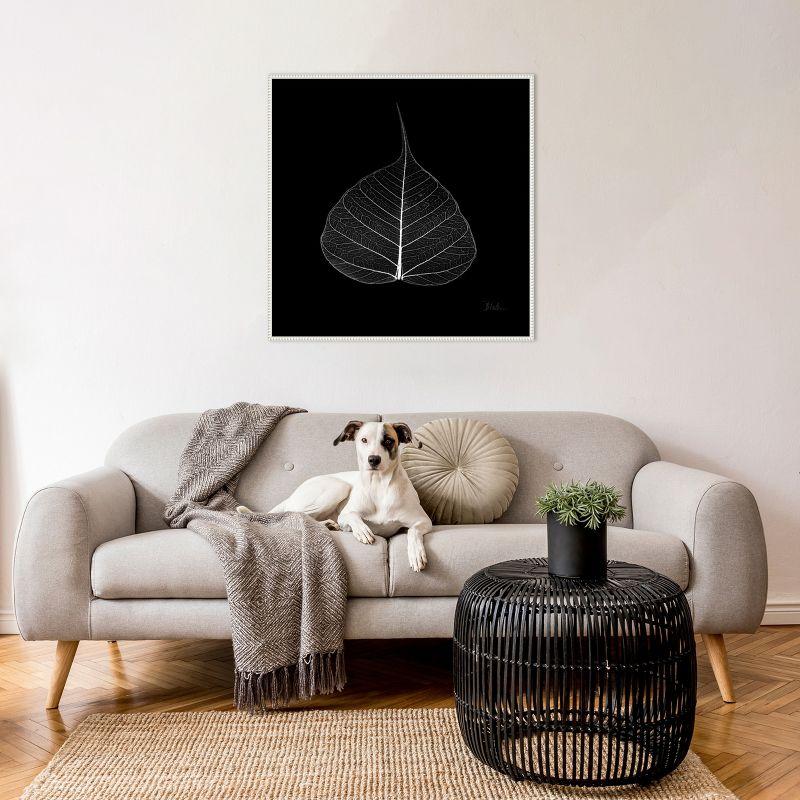 Minimalist Black and White Leaf Canvas with Beaded Frame