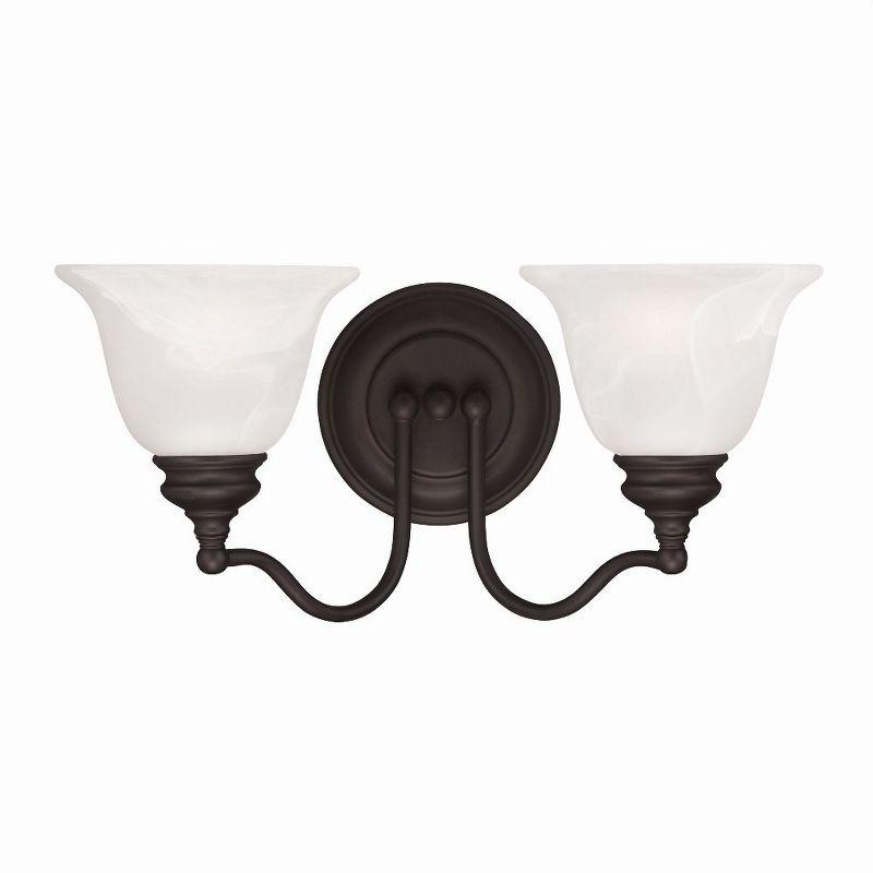 Bronze and White Alabaster Glass 2-Light Vanity Fixture