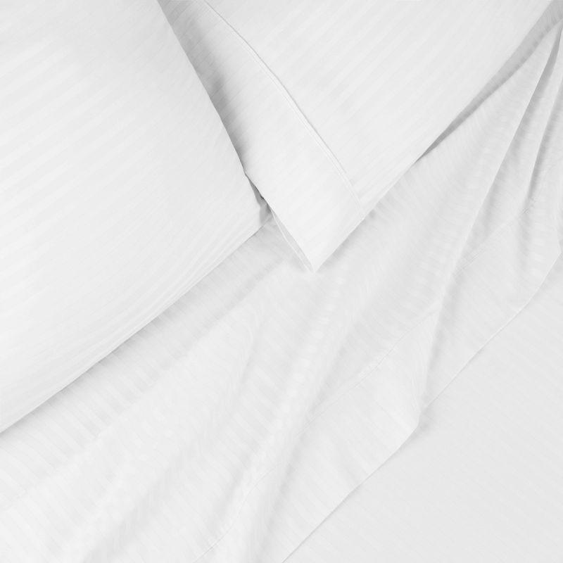 White Full Egyptian Cotton Deep Pocket Striped Sheet Set