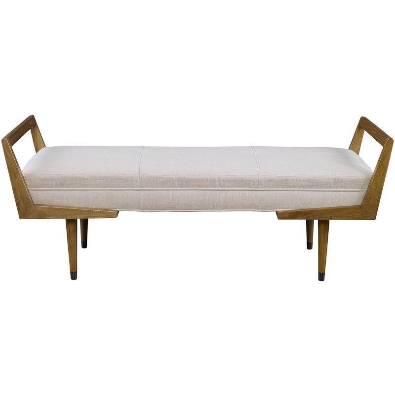 Waylon 59" Ivory Fabric Mid-Century Modern Bench