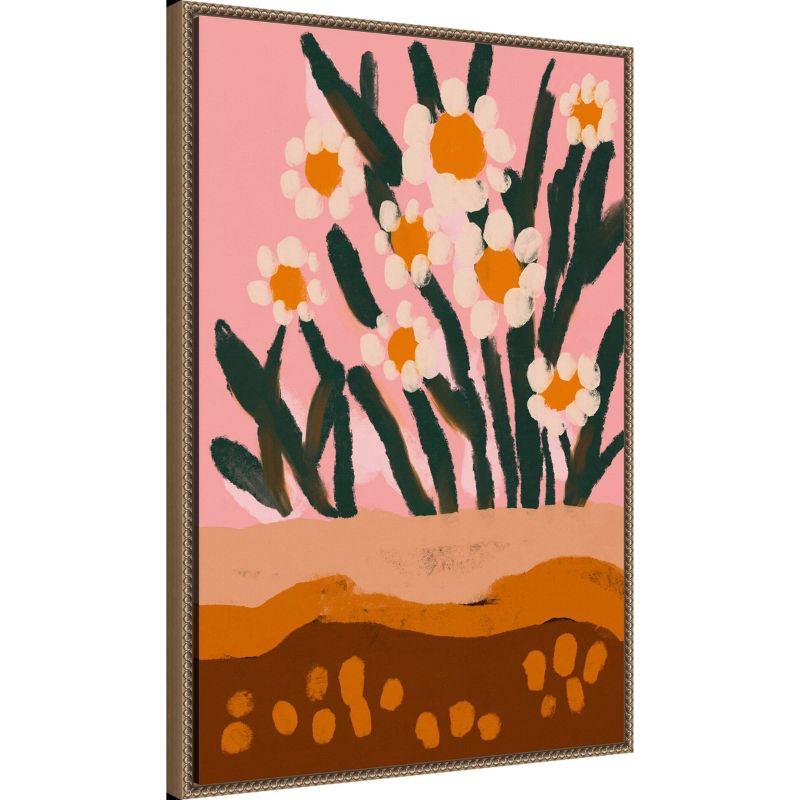 23"x33" Pastel Flower Impression No 3 by Treechild Framed Canvas Wall Art Print Bronze - Amanti Art