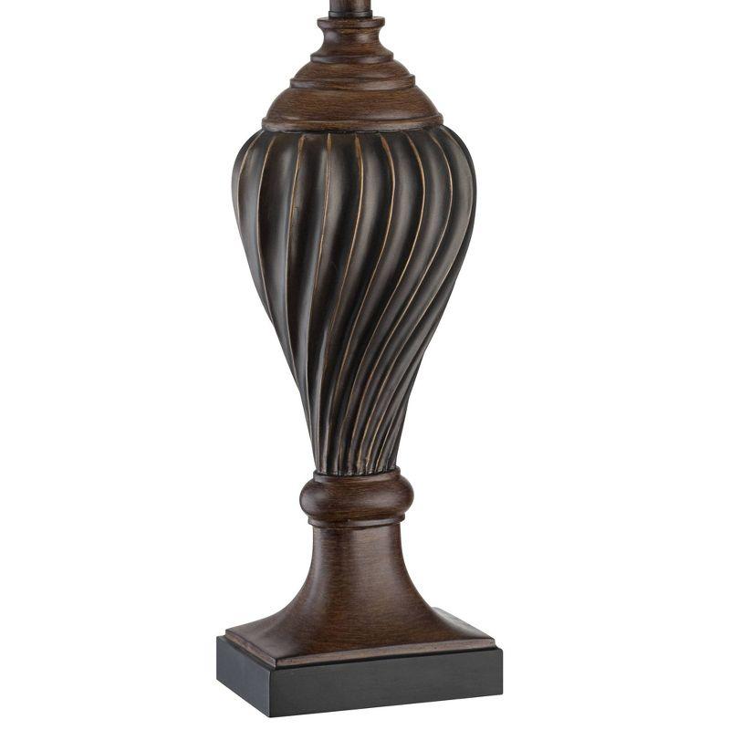 Regency Hill Traditional Table Lamp 28.5" Tall Carved Two Tone Brown Urn Shaped Beige Fabric Shade for Living Room Family Bedroom Bedside