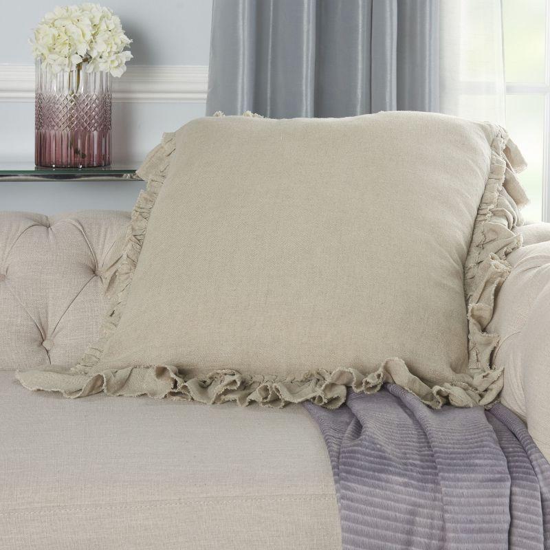 Natural Linen Frilled Border 24" Square Throw Pillow Set