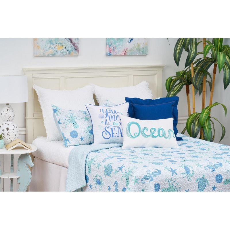 Blue Coastal Reversible Microfiber Full Quilt Set