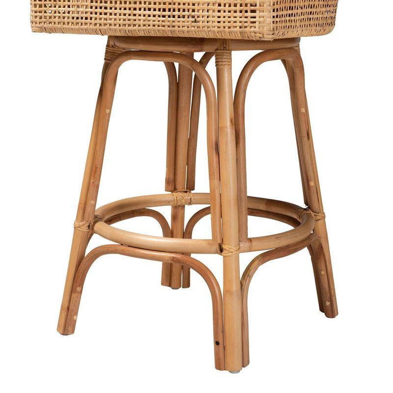 Bella Rattan Bar Stool Natural Brown/White - Baxton Studio: Bohemian Design, Foam Cushion, No Assembly Required