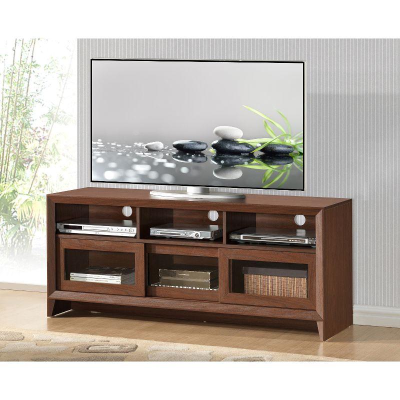 Hickory 60" Modern TV Stand with Sliding Doors and Storage