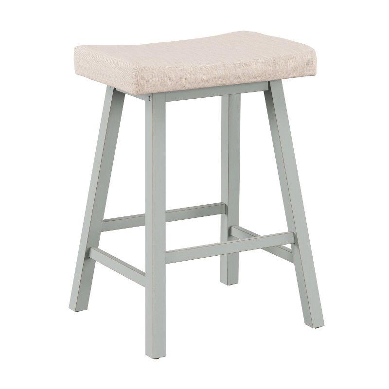 Moreno Blue Gray 24" Wood Backless Saddle Counter Stool