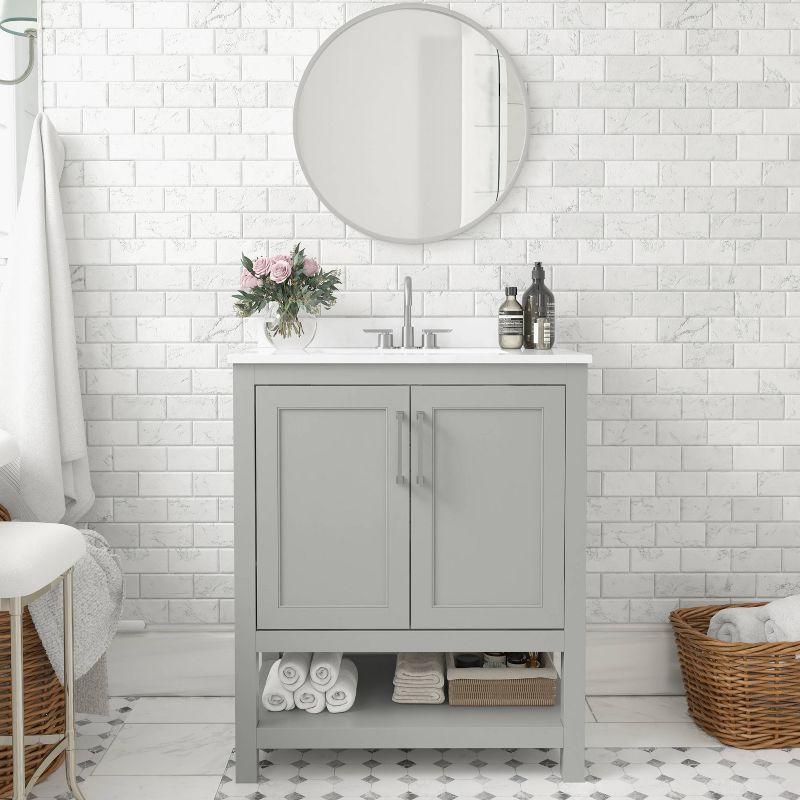 Taylor & Logan 30" Vivien Bathroom Vanity Gray: Carrara Marble Top, Ceramic Sink, Adjustable Shelf