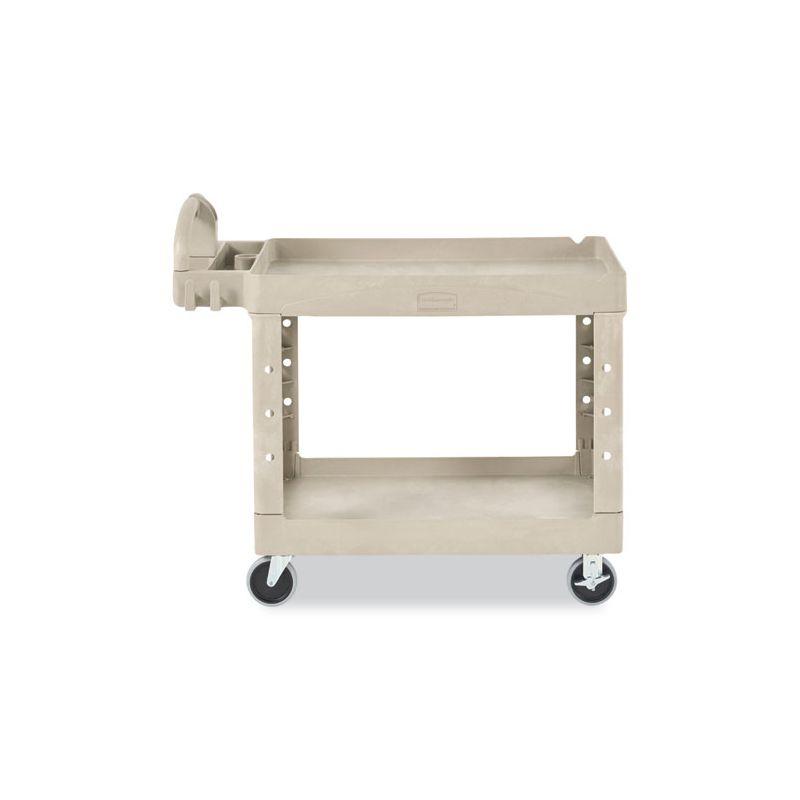 Rubbermaid Commercial Heavy-Duty Utility Cart with Lipped Shelves, Plastic, 2 Shelves, 500 lb Capacity, 25.9" x 45.2" x 32.2", Beige