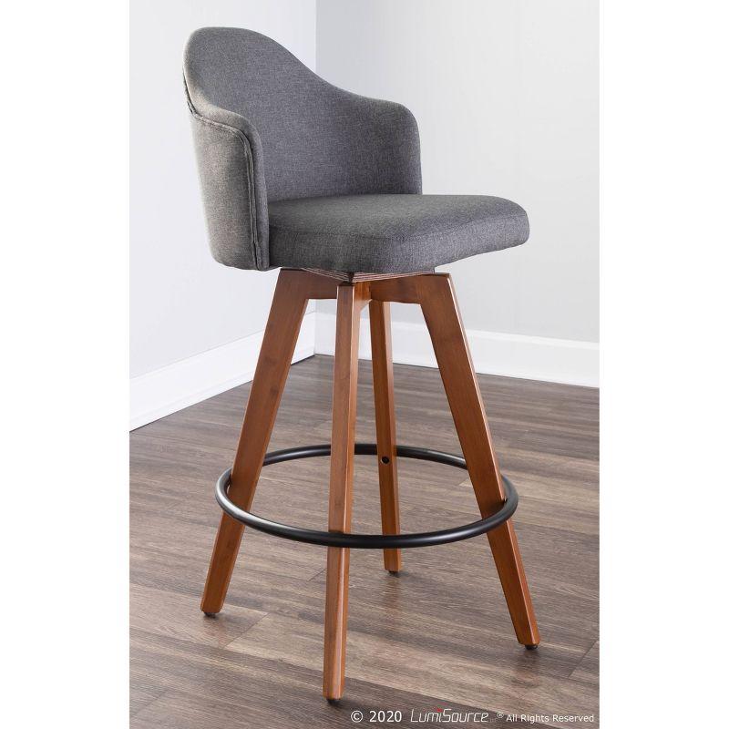 26" Ahoy Mid-Century Modern Counter Height Barstool Walnut/Gray - LumiSource: Padded, Low Back, Wood Legs