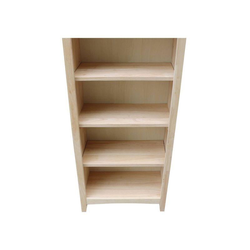 60" Shaker Bookcase Unfinished Brown - International Concepts: Solid Parawood, 4-Shelf Design